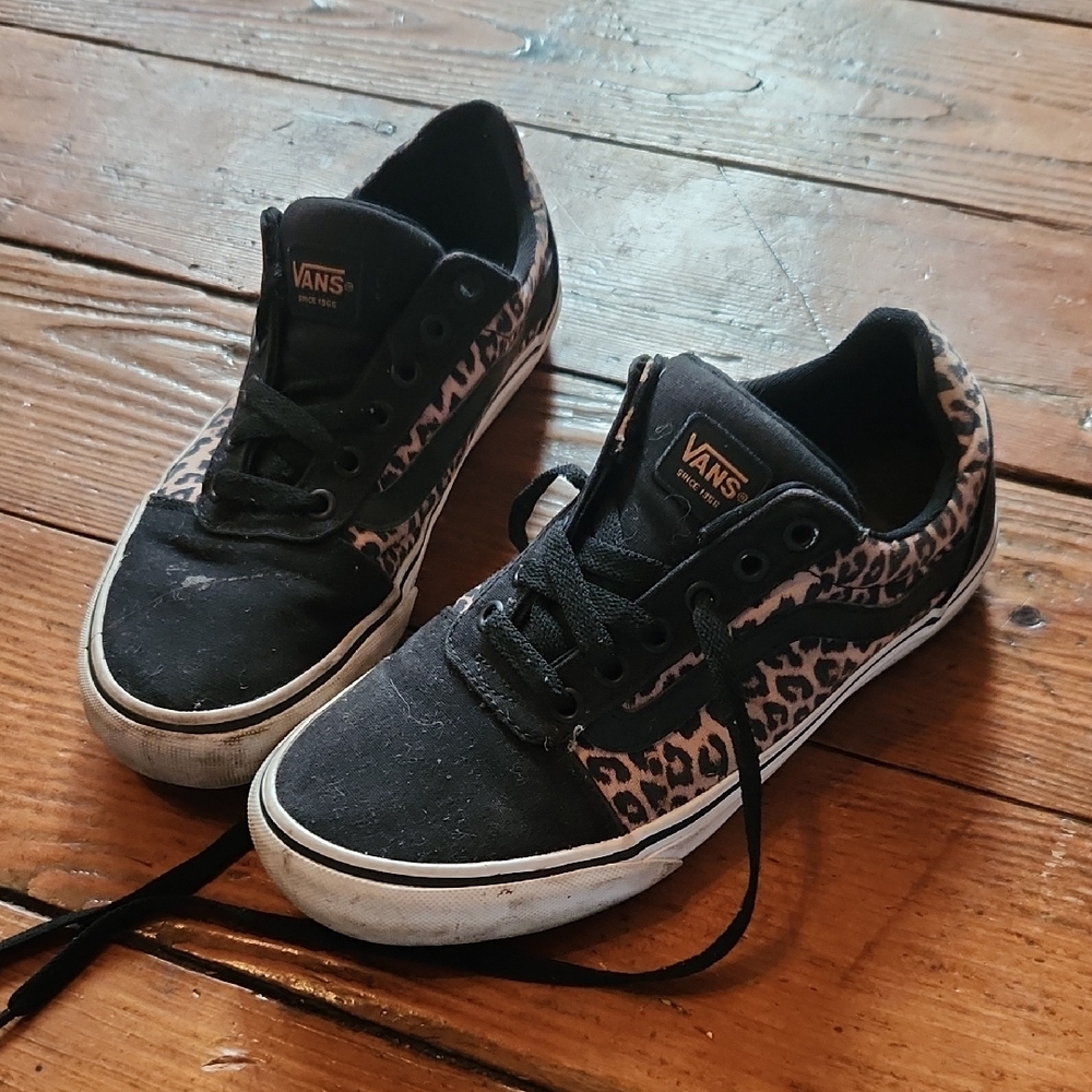 Vans Womens Black and Leopard Sneakers